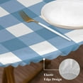 thumbnail image 4 of Blue White Plaid Table Cloth, Round Fitted Tablecloths with Elastic Edge, Gradient Geometric Buffalo Checkered Wipeable Waterproof Table Cover for Kitchen Wedding 36-44 Inches, 4 of 4