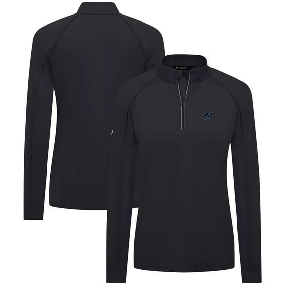 Women's Levelwear  Black Miami Marlins Kinetic Insignia Quarter-Zip Pullover