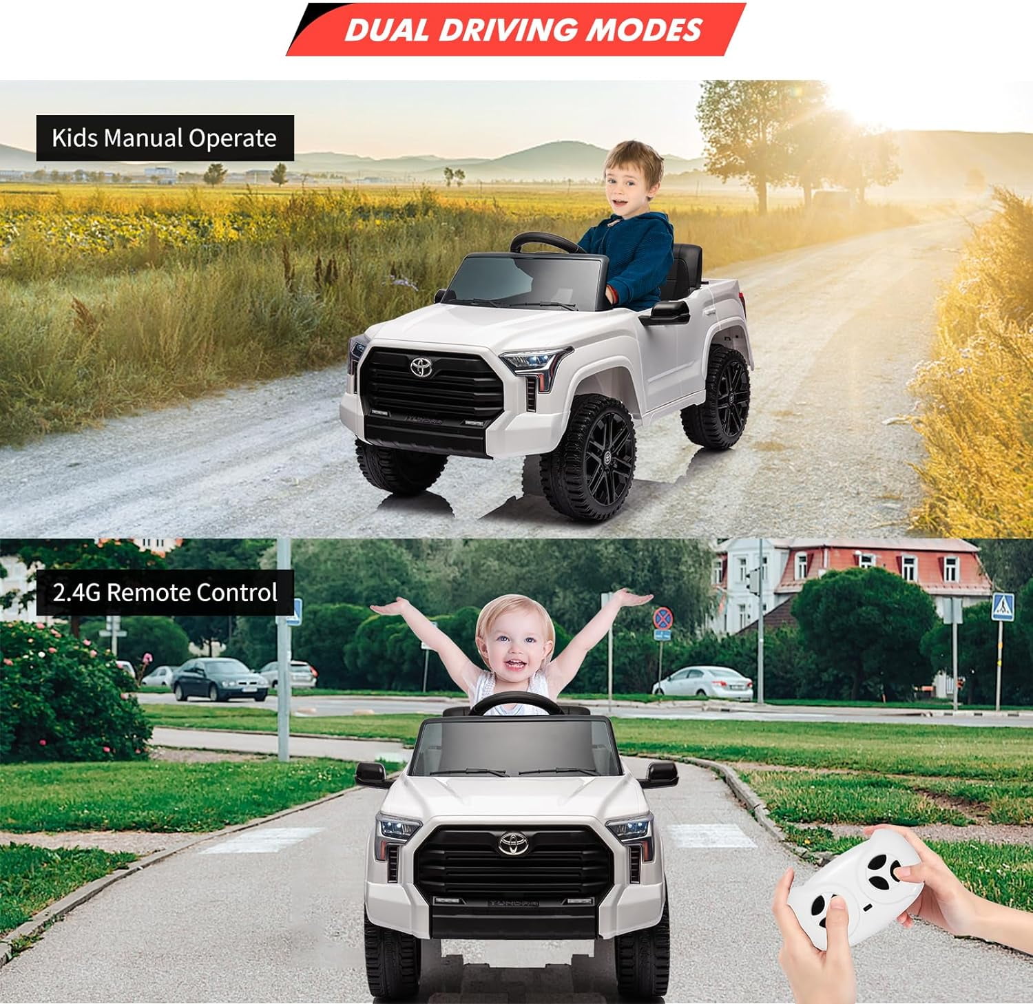 NEILA Toyota Licensed 12V Kids Ride on Truck Car Battery Powered Electric Fun Toys with Remote Control, Spring Suspension, 3 Speeds, LED Lights, Ride on Toy for 3-8 Years Boys & Girls (White)