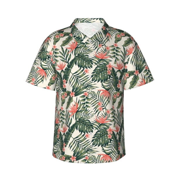 Fotbe Palm Trees and Tropical Camisa Hawaiana para Hombre Unisex – Camisa Casual de Verano con Botones de Manga Corta de Algodón y Lino,3X-Large
