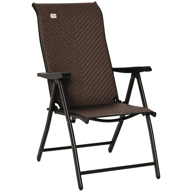 Outsunny Chaise Inclinable Pliante en Rotin, Fauteuil Inclinable Portable en Osier, Brun