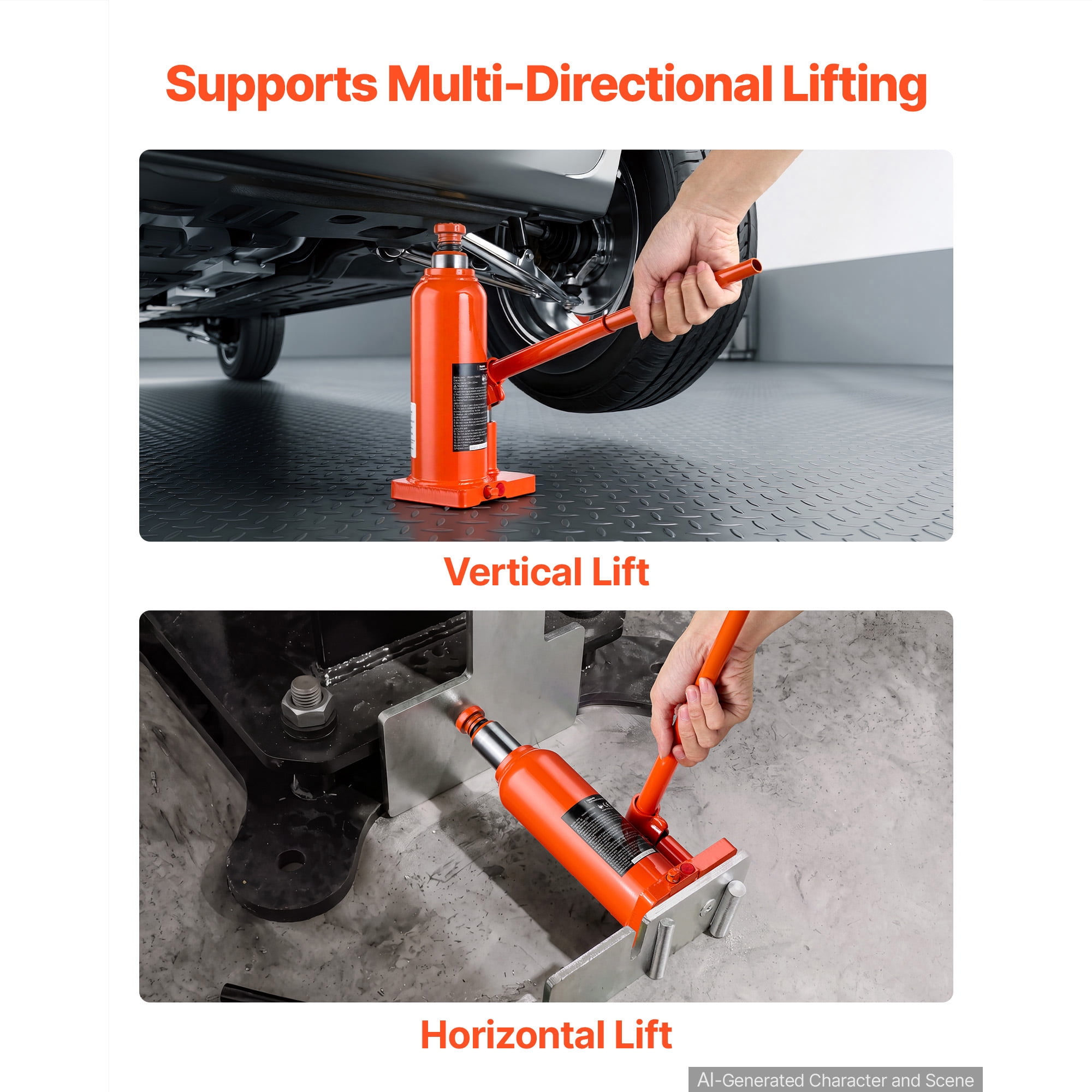 KFFKFF Hydraulic Bottle Jack 6 Ton (13227.7 lbs) 8.66"-16.93" Lifting Range, Suitable for SUVs, Light Trucks, Vans, and Auto Repair Applications, Durable Welded Design with Extended Handle