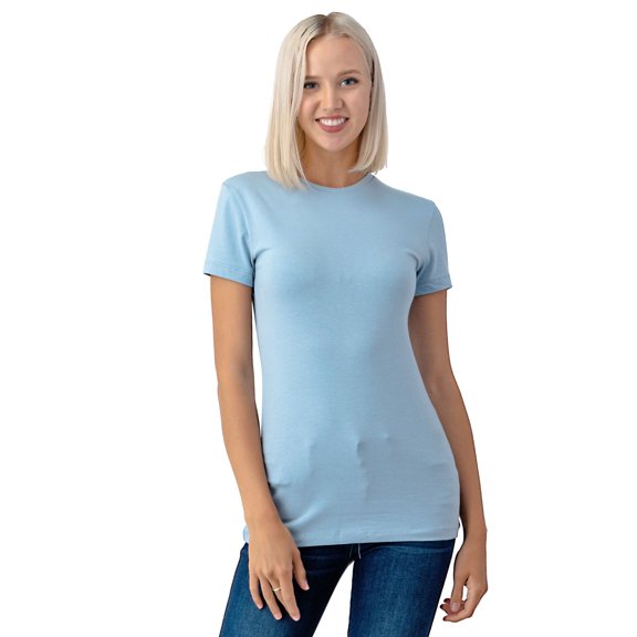 Simply Fashion Basic Crewneck Short Sleeve T-Shirts - Stretch Cotton Spandex,AshBlue,Medium