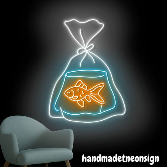 Handmadetneonsign Fish In A Bag Neon Sign, Fish Wall Art Light, Fish Home Wall Decor 039191