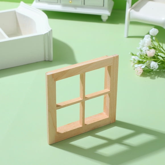 UPGRATOR Micro Landscape Models Mini Window Frame Model Wood Color 4pcs Indoor Display