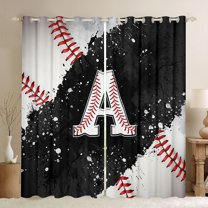 jejeloiu Letter A Monogrammed Black Out Curtains,Baseball Sport Game Curtains Pack of 2 (42x63 Each),Black Splashing Ink Bedroom Curtains For Girls,Microfiber Room Decorative