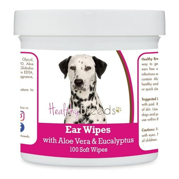Healthy Breeds 192959823523 Dalmatian Ear Cleaning Wipes with Aloe & Eucalyptus for Dogs - 100 Count