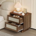 thumbnail image 5 of LAZZO Nightstands Set of 2, 23.6" Wide Large Bedside Tables with 2 Rattan Drawers for Bedroom, Walnut, 5 of 9
