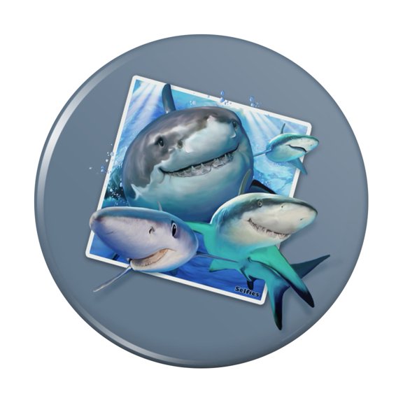 Sharks Ocean Selfie Picture Pinback Button Pin