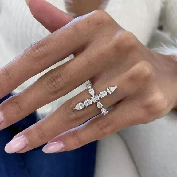 2Ct Oval Cut Lab Created Diamond Women's Wedding Cross Ring in 14k White Gold Plated