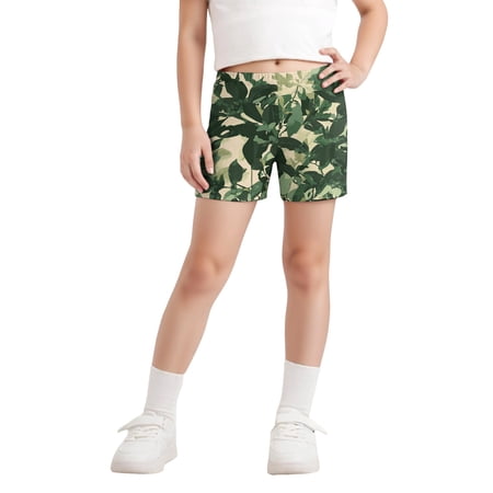 Abcomgle Girls Camo Shorts Size 7-8 Elastic Waisted 4 Shorts Kids Maple Print Sweat Shorts Athletic Short Pants Green 9-10Years