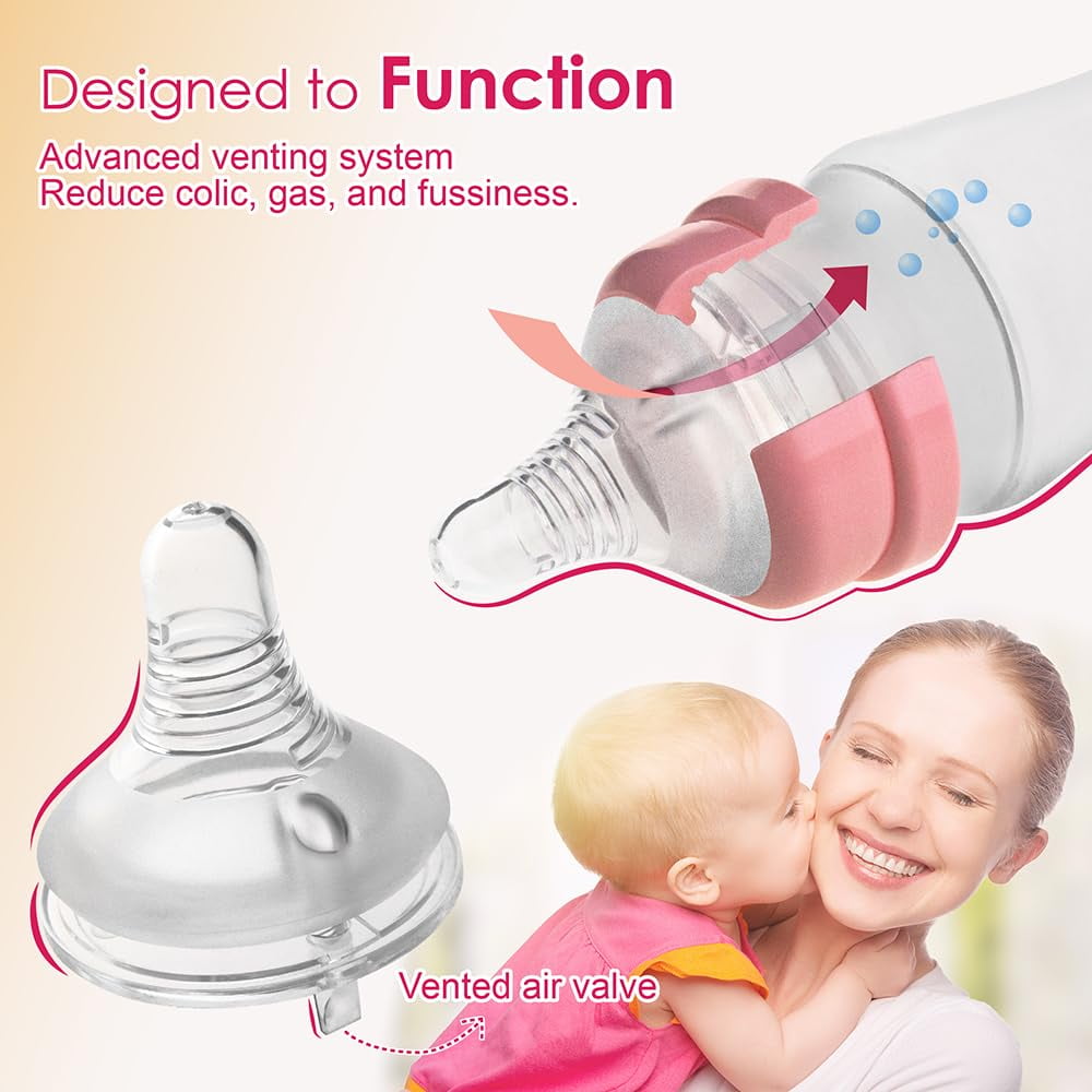 Nenesupply 4pc NaturalFit Baby Bottle Nipple Level 5 Flow 5 Size XL Nipple for 9 Month+. Babies. Wide Neck With Anti Colic Vented Valve Work with Nenesupply NaturalFit Bottles