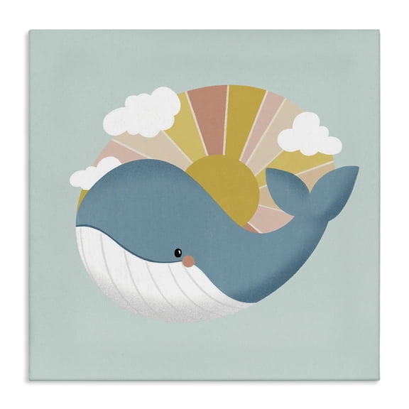 Stupell Industries Whale & Sunshine Rays Animals Painting Wrapped Canvas Canvas Art Print Wall Art, 17 x 17