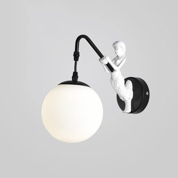 White Glass Wall Sconce Mid Century Globe Wall Lamp Modern Vanity Wall Mount Light, Farmhouse Lighting Fixture E27 Wall Sconces for Living Room Bedroom Bedside Restaurant