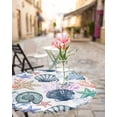 thumbnail image 6 of Underwater Shell Conch Starfish Coral Fitted Round Tablecloths Elastic Edged Table Covers 36"-44",Watercolor Marine Life on White Waterproof Dining Room Kitchen Table Cloth for Holiday Party Tables, 6 of 8