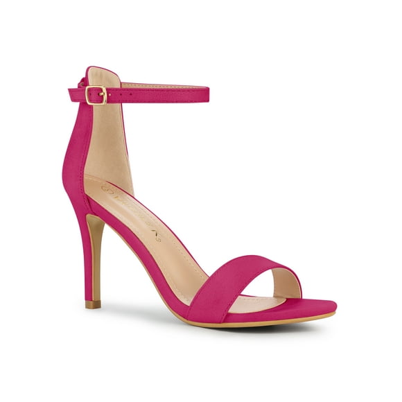 BLISSFUL STEP Sandales à Talons Hauts Stilettos pour Femmes en Suède Uni à Brides à la Cheville Rose Vif 7,5