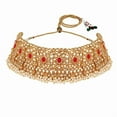 thumbnail image 2 of Kundan Bridal Choker Necklace Set, Gold Plated, Includes Earrings, Maang Tikka (Red), 2 of 2