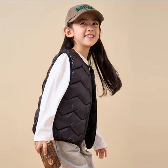 Godderr Toddler Baby Sleeveless Cotton Jackets for Girls Boys 2-10Y Thicked Fall Winter Vest Buttons Padded Outwears Solid Color Warm Coats