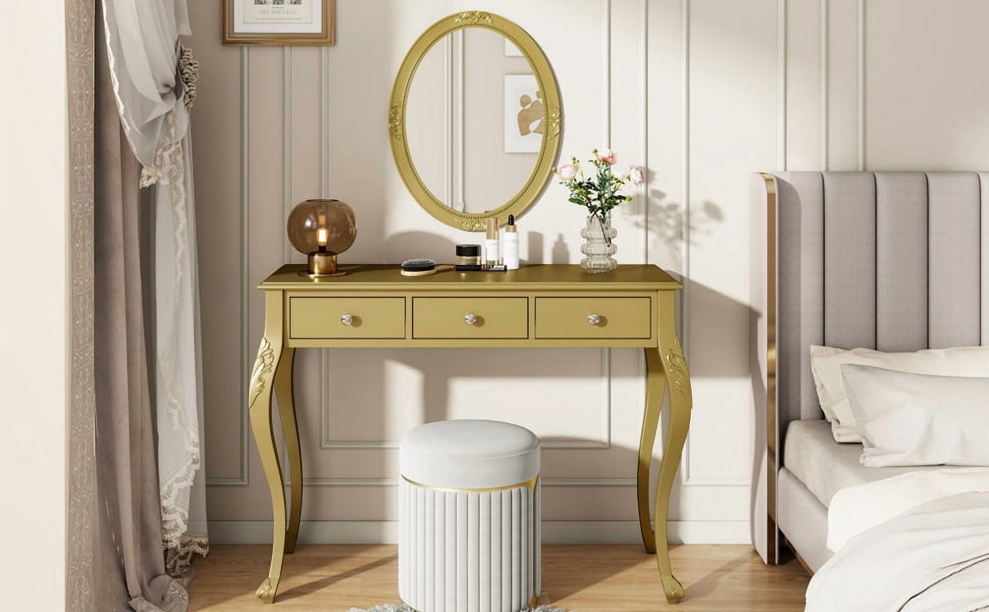 Euroco Vintage Vanity Desk– Elegant Makeup Table with Carved Details and Compact Design