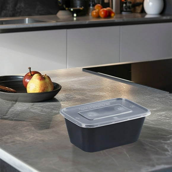 TOPRenddon Disposable Meal Prep Pack of 50 (47 oz) - Disposable Meal Prep and Take out black food containers with lids, Plastic Bento Lunch Box To Go