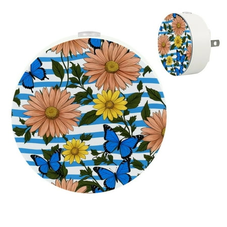 

YZUOUZY Bedside Lamps Night Lights Bedroom Lamps Set of 2 Floral Flowers Pink Blue Orange Flowers
