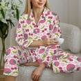 thumbnail image 6 of Pofeuu Strawberry And Cheery Print Womens Pajamas Set Long Sleeve Sleepwear Button Down Nightwear Soft Pj Lounge Sets Button Down Pajamas Women-X-Large, 6 of 7