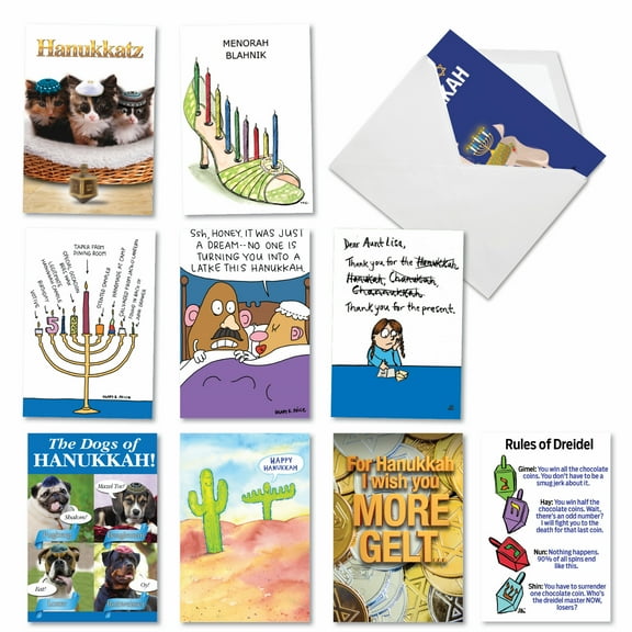 10 Assorted Set Funny Chanukah Greeting Cards - Hanukkah Humor - Funny Photos and Cartoons of Cats, Dogs, and Jewish Themes