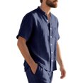 thumbnail image 5 of Men's Solid Color Short Sleeve Button-Down Shirt with Mandarin Collar and Chest Pocket, 5 of 9