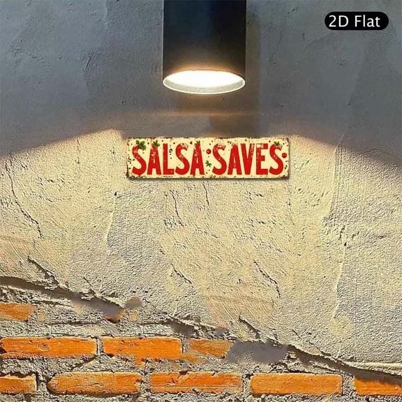 Salsa Saves Aluminum Sign 4x16 Inch Retro Kitchen Decor Metal Wall Art with Tomato and Clover Design 1pc for Home Restaurant Bar Decoration