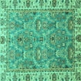 thumbnail image 1 of Ahgly Company Machine Washable Indoor Square Oriental Turquoise Blue Traditional Area Rugs, 5' Square, 1 of 4