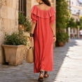 thumbnail image 4 of Blmnix with Pockets Dresses for Women 2026 Peplum Off The Shoulder Long Summer Dresses Under Dress Short Sleeve Red Cocktail-Length Boat Neck Plus Size Summer Dresses XL, 4 of 6
