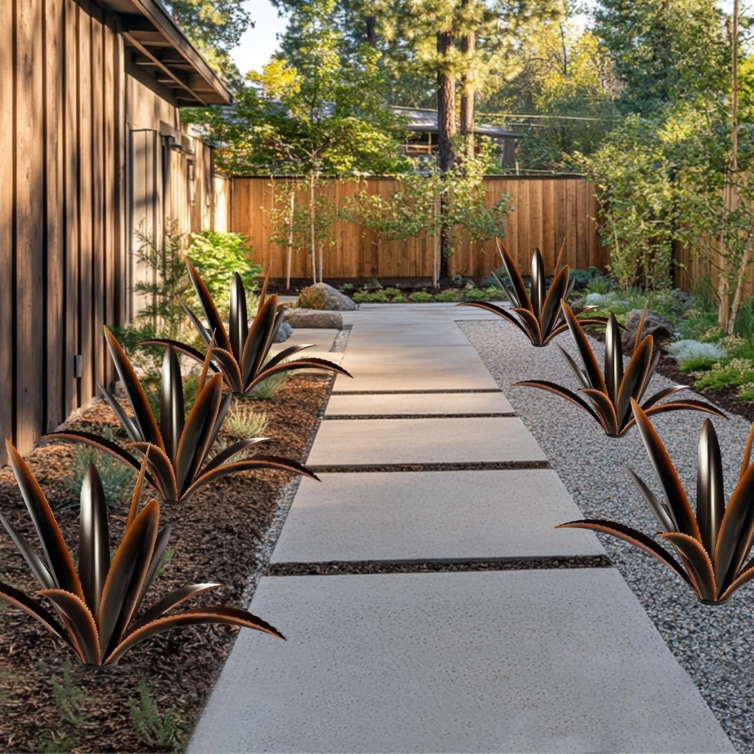 Enlarge Thickened Wind Resistant Metal Agave Garden Art Plant Country Garden Sculpture Statue Outdoor Decoration Agave Metal Plant Courtyard Ornament Gift (2, 12 Leaves Black)