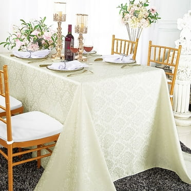 Wedding Linens Inc. 72"x 120" Seamless Rectangular Marquis Damask Jacquard Polyester Linen Tablecloth - Ivory