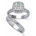 thumbnail image 2 of PalmBeach Jewelry 2.08 TCW Cushion-Cut Cubic Zirconia Platinum-plated Sterling Silver 2-Piece Halo Bridal Ring Set, 2 of 4