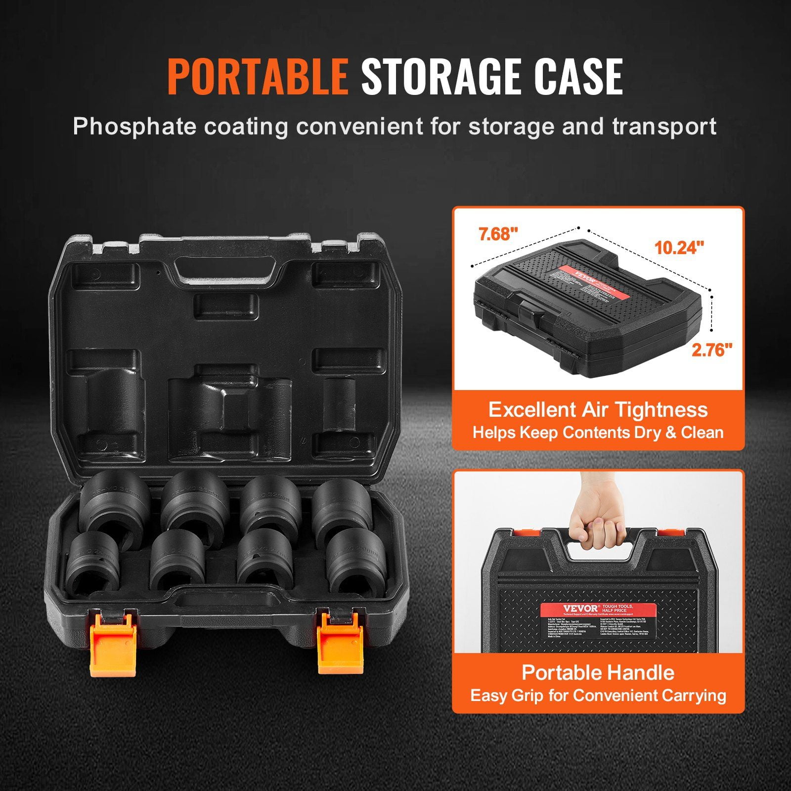 Axle Nut Socket Set 3/4" Drive 6-Point - 8pc Metric Impact Sockets - CR-MO Steel Auto Repair Tool Set w/ Storage Case