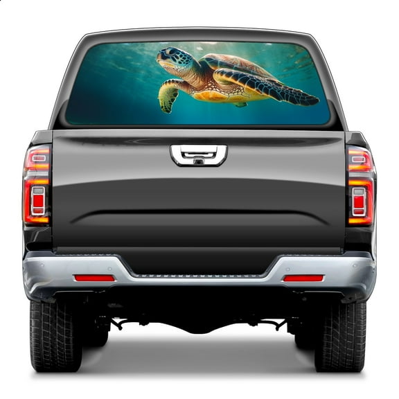 Green Sea Turtle Rear Window Decals for Trucks- Pickup Car Window Stickers Decal- Truck Back Window Tint Decal Graphic Perforated Vinyl Truck Stickers 66" X 22"