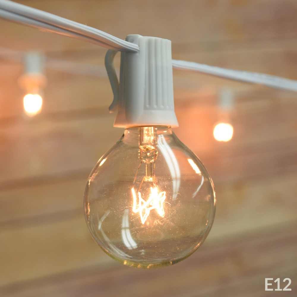 Fantado 50 Socket Outdoor Patio String Light Set G40 Clear Globe Fantado 50 Socket Outdoor Patio String Light Set G40 Clear Globe Bulbs 51 Ft White Cord W E12 C7 Base By Paperlantern Com