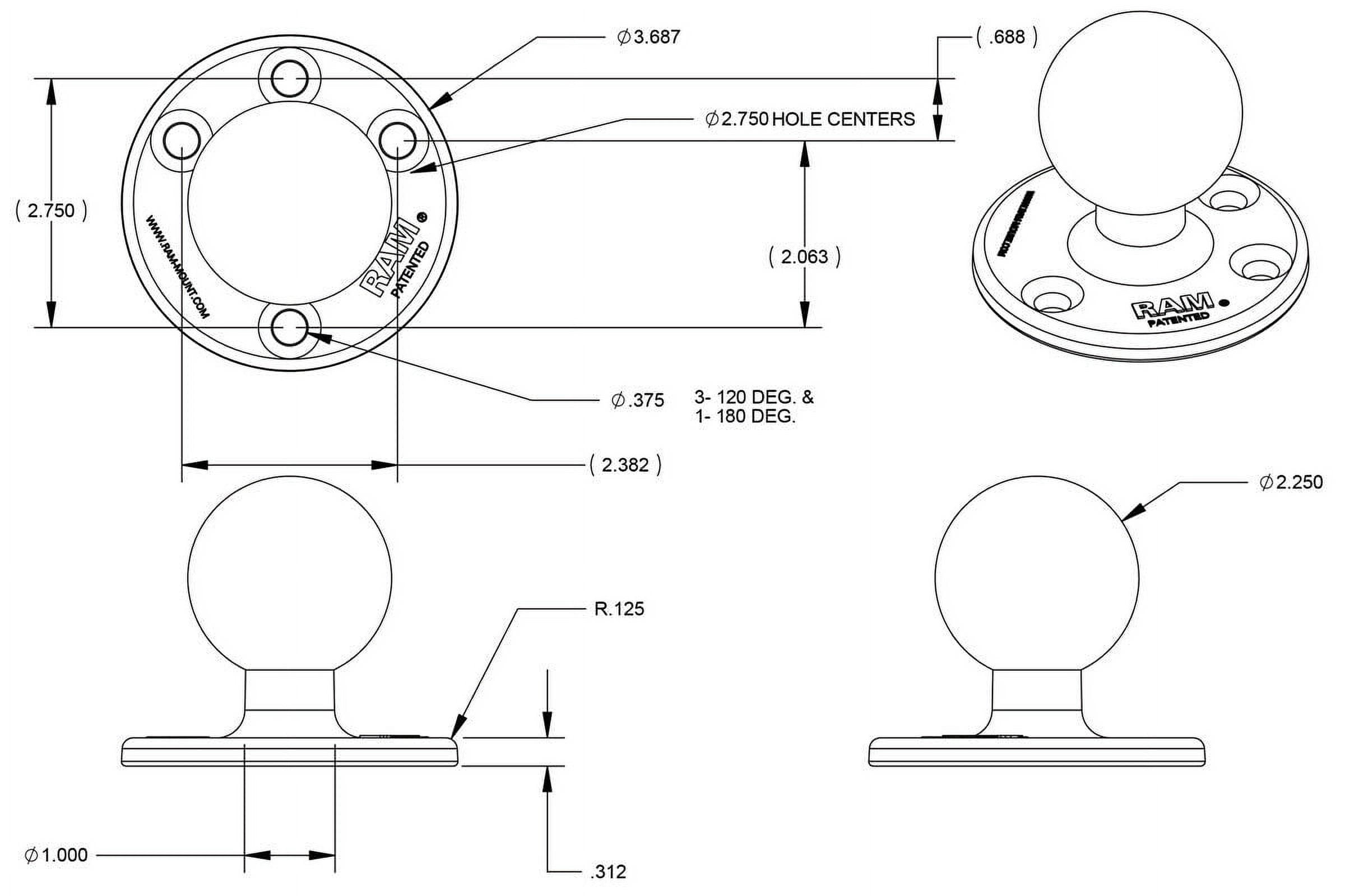 RAM Mounts RAM-D-202U Rubber Ball Car Mount with Socket Arm