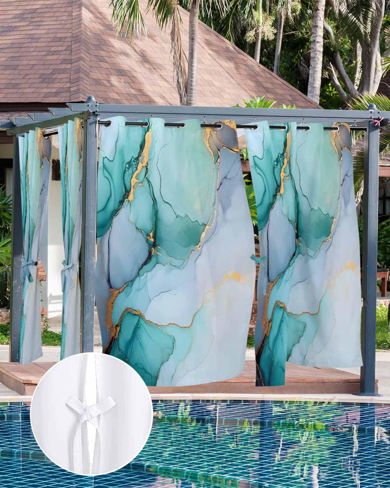 nqOlkjepod Outdoor Curtains for Patio Waterproof, Teal Marble Outdoor Privacy Panels Grommet, Green Abstract Art Modern Blackout Outside Curtains for Porch/Cabana/Pergola/Gazebo 54"x84", 2 Panels