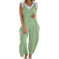 thumbnail image 2 of Baqcunre One Piece Jumpsuits For Women Women'S Sleeveless Jumpsuit Summer Wide Leg Bib Pants Bottons Jumpsuit Romper With Button Pockets Button Sweatpants Pants For Women Mint Green XXL, 2 of 6