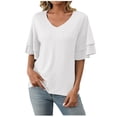 thumbnail image 2 of tarylea Womens Tops Ruffled Elbow Length Sleeve V Neck Blouse Casual Loose Summer Comfy Solid Color Dressy Tops, 2 of 6