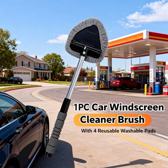 Extendable Car Windshield Cleaner with 180° Rotating Head - Window Cleaning Tool Kit, Reusable Microfiber Pads & Demister Function for SUV Truck
