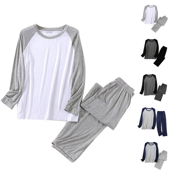 Yaltungu Pajama Sets for Men Color Block Long Sleeve Shirts Drawstring Pants Comfy Homewear Casual Outfits