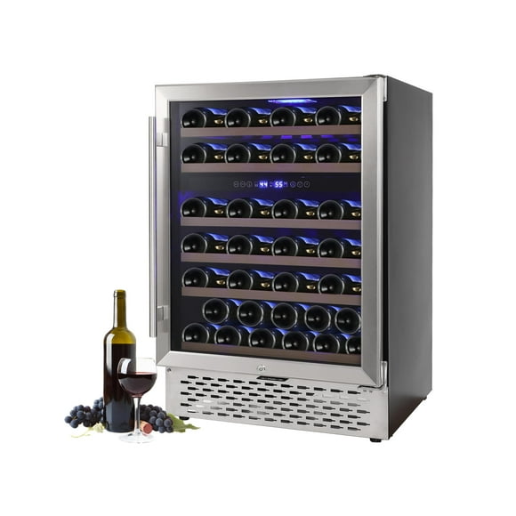 Wine Cooler Refrigerator 51 Bottles Compressor Dual Zone Built-in or Freestanding Fridge with Seamless Stainless Steel & Triple-Layer Tempered Reversi