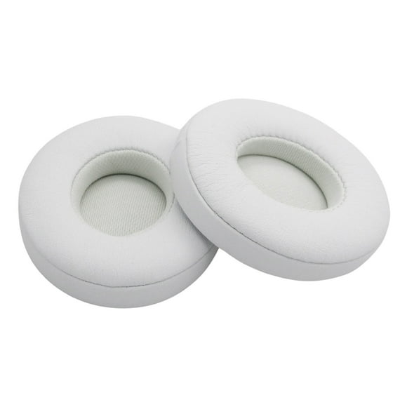 White Protein Leather Memory Foam Replacement Earpads for Beats Solo 2/3 Headphones - Includes 1 Pair of Ear Cushions and 2 Stickers (Headset Not Included)
