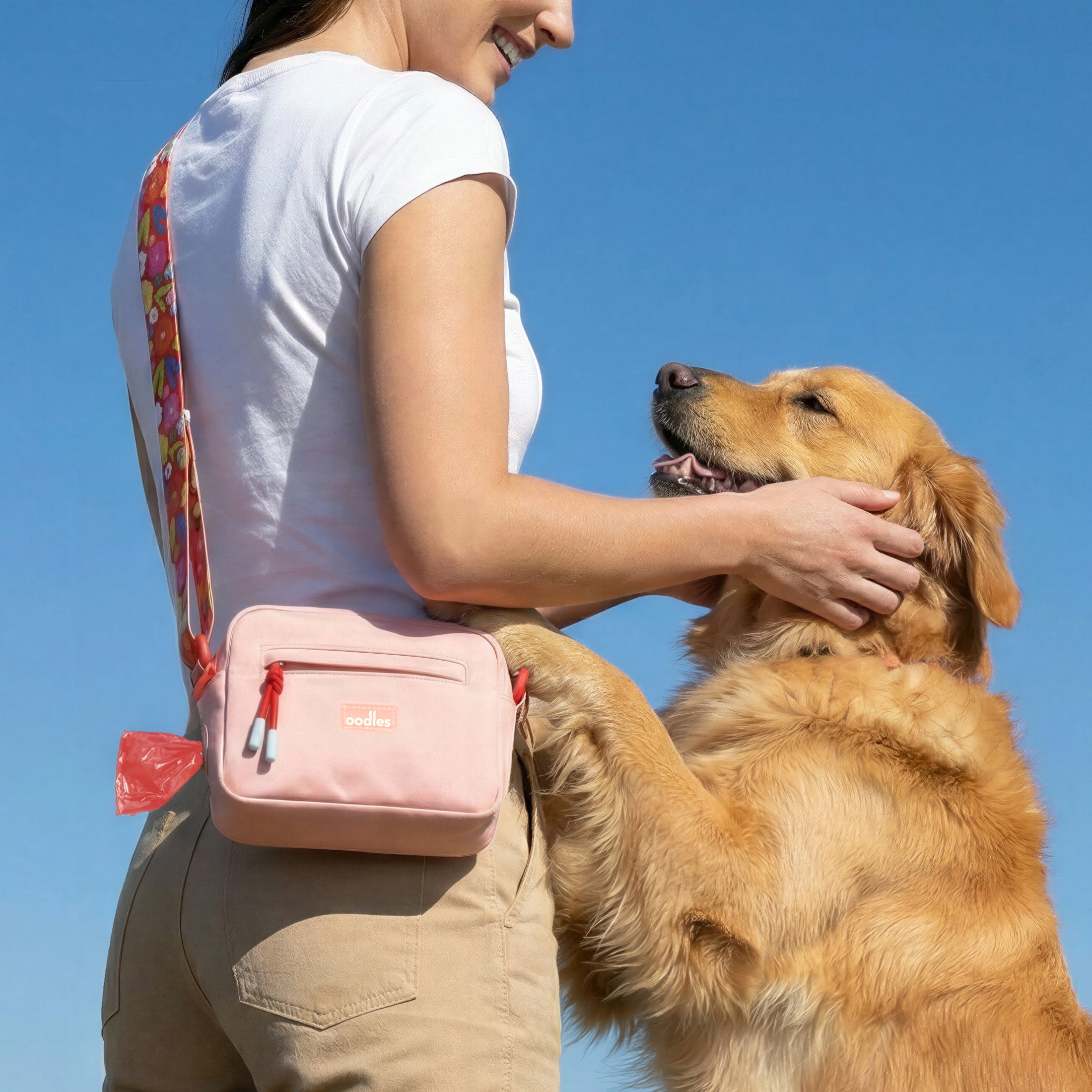 Oodles Pink Floral Print Cross-Body Pet Waste Bag Carrier with Removable Strap, One Size