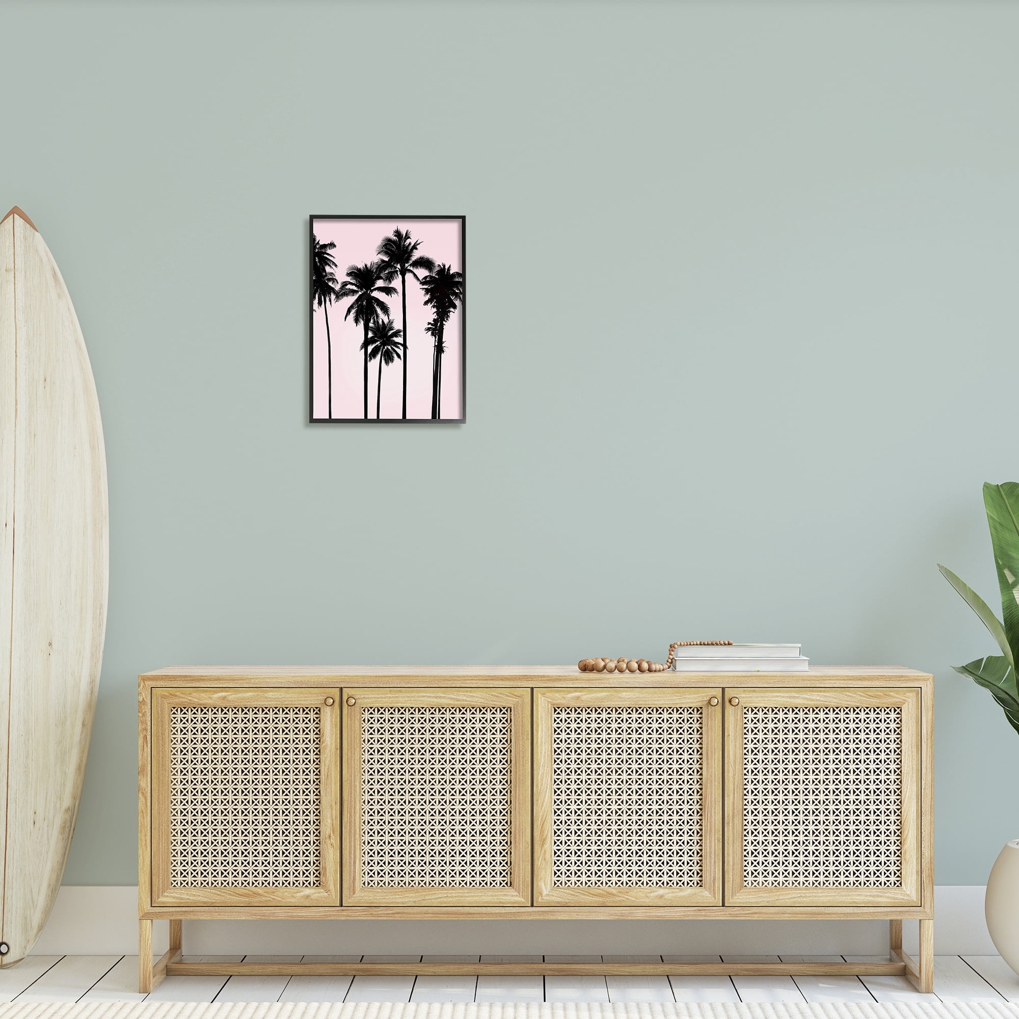 Stupell Industries Tall Palm Tree Silhouettes Soft Tropical Pink Sky Photography Black Framed Art Print Wall Art, 16x20, by Mia Jensen