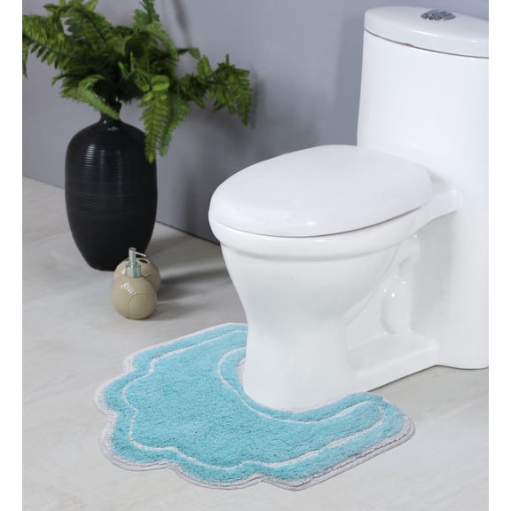 Home Weavers Allure Bathroom Rug Toilet Rugs U Shaped Contour,Extra Thick Toilet Rug, Non-Slip Contour Mat for Bathroom,100% Cotton Soft, Absorbent Water, Machine Washable, 20"x20" Contour, Turquoise