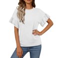 thumbnail image 2 of HongQid Womens Summer T-Shirts Short Sleeve Crew Neck Ruffle Tops Loose Fit Shirts Spring Fashion, 2 of 6