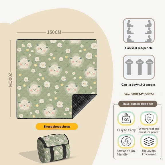 Ultrasonic Picnic Blanket Extra Large 300x200cm Thickened Waterproof Sandproof Foldable Beach Mat for Camping Music Festival